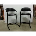 Lot of 2 Black Metal and Leather Low Back Bar Stools